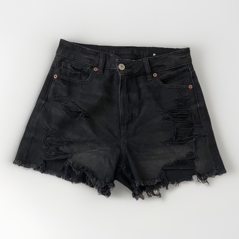 American Eagle y2k Black Distressed High-Rise Mom Shorts Jeans Cute Sz 0
